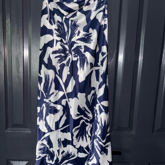 Blue and White A-Line Maxi Skirt with Wrap Style - Picture 1 of 4